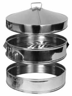 STAINLESS STEEL STEAMERS Commercial grade stainless steel steamers with mirror-finish. Compartments can be stacked as desired for multi-level cooking.