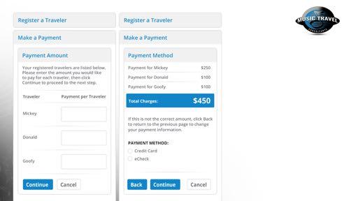 Step 6: Make a Payment (1 of 2) Enter the payment amount for each traveler in the box next to the Traveler s name.