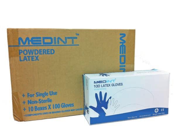 Medical Gloves Lightly Powdered Latex Gloves MedInt powdered latex gloves are especially useful for extended