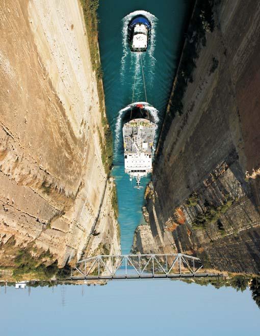 The Corinth Canal was cut across the isthmus separating the main land mass of Greece and the Peloponnesus. The canal was constructed in 1881 1893.