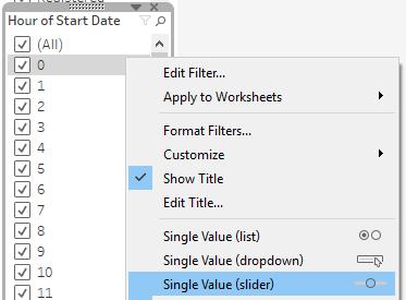 22) Right-click Hour of Start Date filter and select