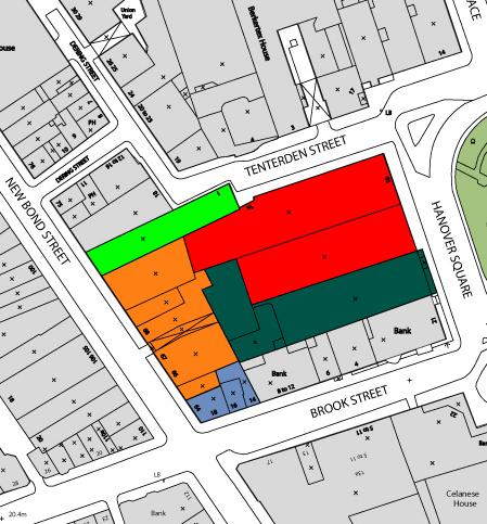 Site assembly.with income Hanover Square Estate, W1 64 New Bond St and 14/18 Brook St Existing asset Dixons lease of lower unit surrendered 18/19 Hanover Square 70,000 sq ft bought for 58.