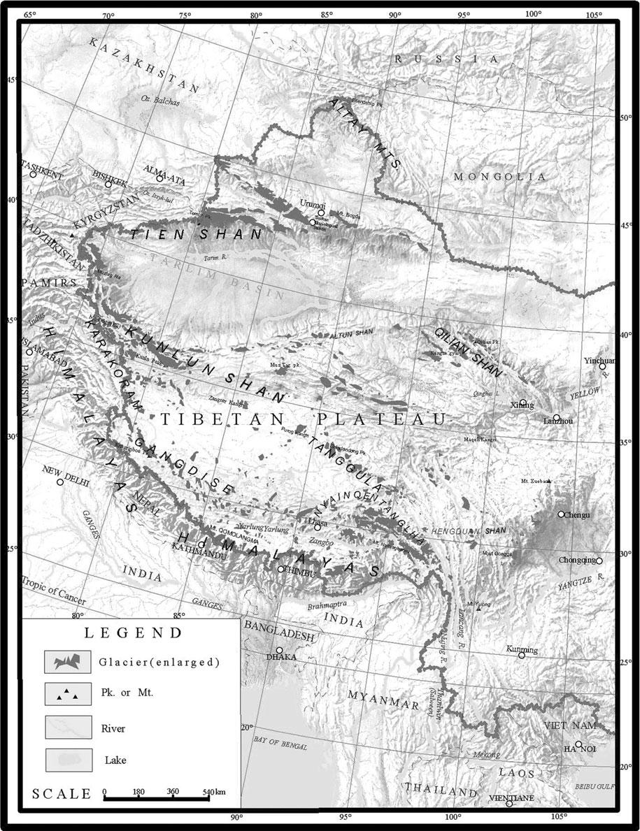 98 Ding and others: Retreat of glaciers in western China Fig. 1. Geographical setting and glacier distribution in western China. (Map produced by Mi Desheng.