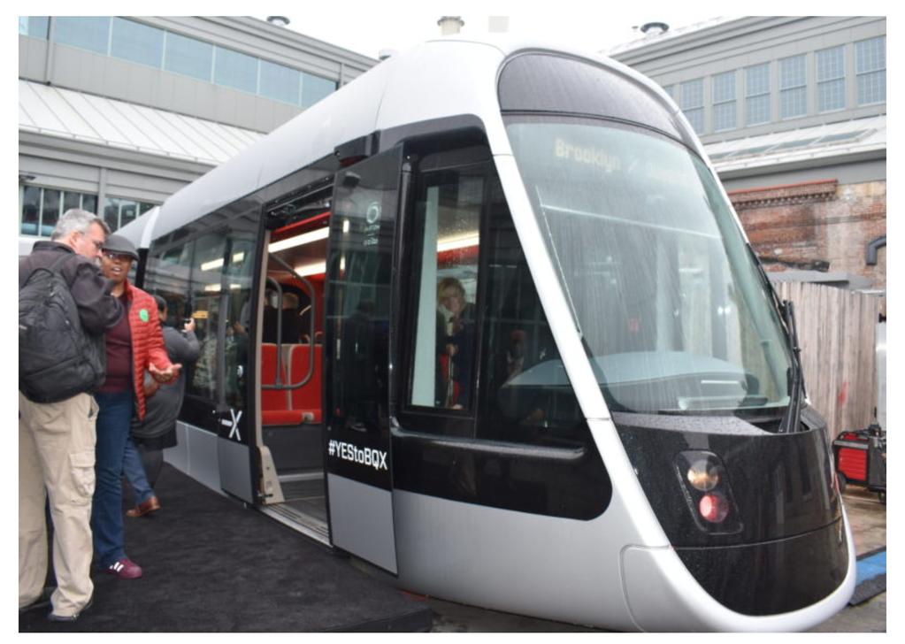 Yet the passengers were pleased anyway, since the vehicle they boarded was a life-size prototype of the proposed BQX streetcar, on view for the first time.