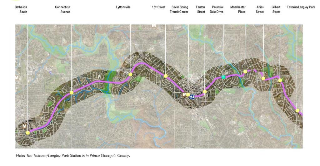 Figure 1 Purple Line Functional Plan - Alignment and Stations in Montgomery County 1.