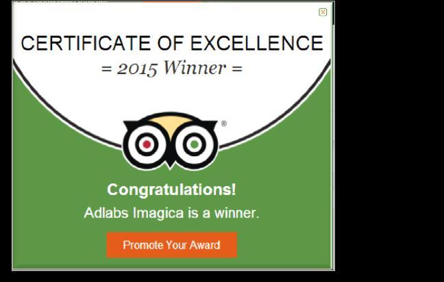 Award 2015 Tripadvisor s Certificate of Excellence 2015 TRA Research India s Most