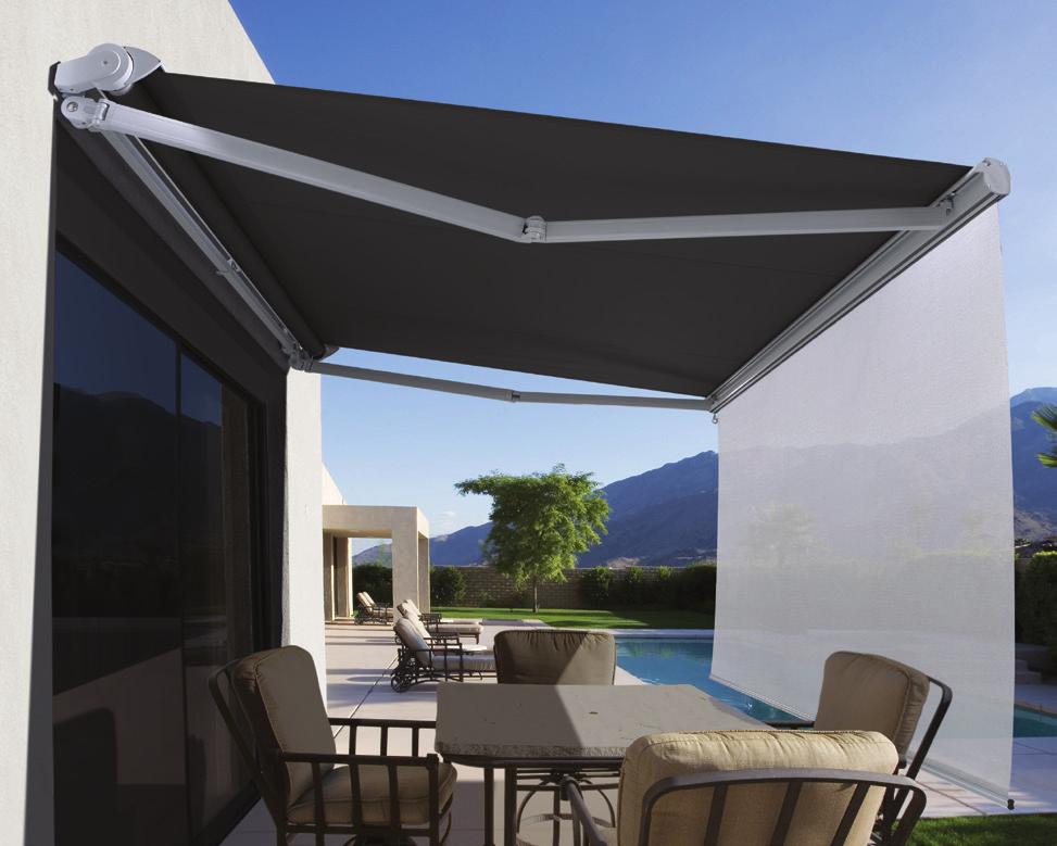level folding arm awning system with no hood as standard, ideal for
