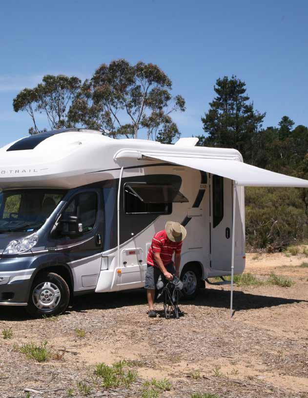 12 Day Test Left: On the road Auto Trail s Tracker EKS handles nicely for a small-to-mid sized motorhome. Right: Awning out. Chairs almost out. Time for Happy Hour (well nearly!