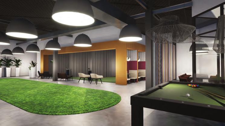 Features include putting green, golf simulator, swing