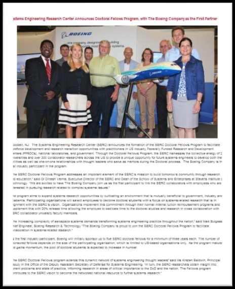 The SERC and Boeing Boeing became the first corporate partner of the SERC program in 2012 Led by Chief Engineering Mark Burgess Boeing s SERC Steering Team Marc Nance Enterprise Domain Leader for