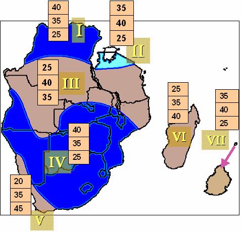 Map A: October December 2005 Zone I: Northern DRC. There is a high probability of above-normal rainfall Zone II: Northern Tanzania.
