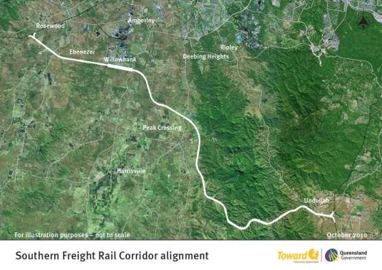 Southern Freight Rail Corridor The Southern Freight Rail Corridor has been identified as a future route connecting the Western Rail line near Rosewood to the interstate railway north of Beaudesert.