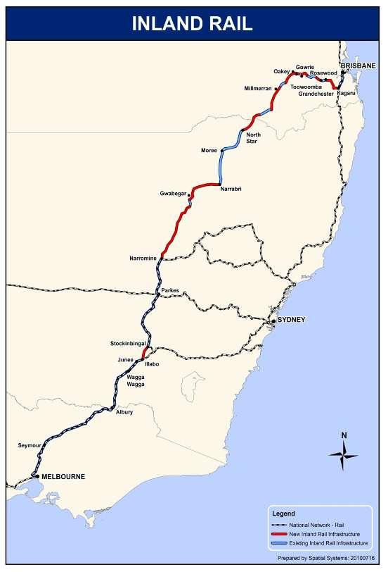 Melbourne Brisbane Inland Rail Alignment The Australian Government has commissioned the Australian Rail Track Corporation (ARTC) to design and construct an inland rail line west of the Great Dividing