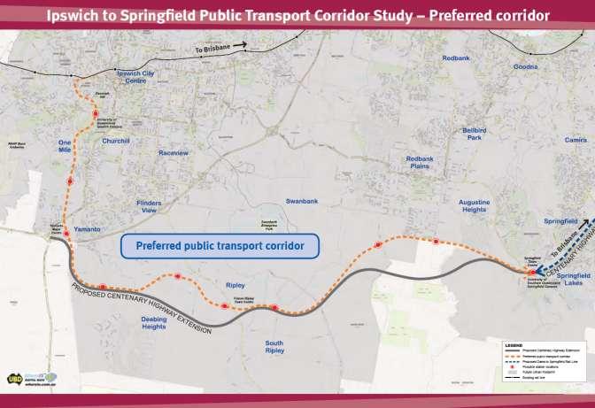 Ipswich to Springfield Public Transport Corridor The Queensland Government has conducted a study for future public transport options, infrastructure and services between Ipswich and Springfield.
