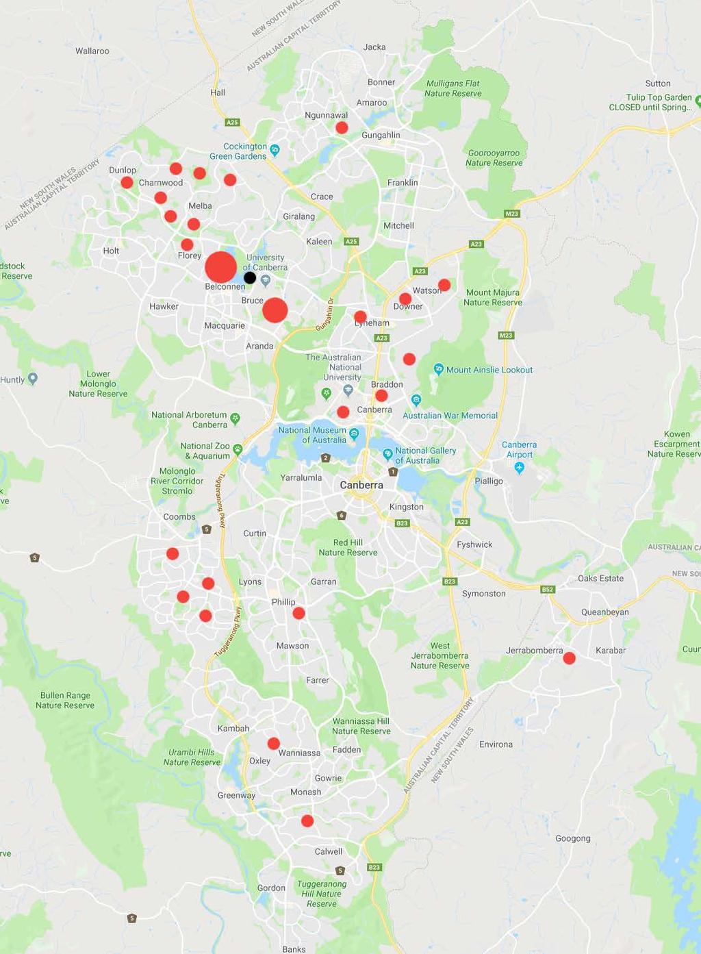 VISITOR PROXIMITY TO JOHN KNIGHT PLAYGROUND While the majority of visitors to John Knight Playground live on the north side of Canberra, respondents come from across the region to spend time at this