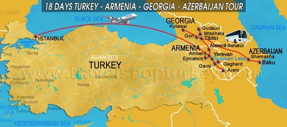 TRAVELSHOP TURKEY 18 DAYS TURKEY - ARMENIA - GEORGIA - AZERBAIJAN COMBINATION TOUR AVAILABLE: Everyday 18 DAYS TURKEY - ARMENIA - GEORGIA - AZERBAIJAN COMBINATION TOUR SUMMARY: Welcome to our