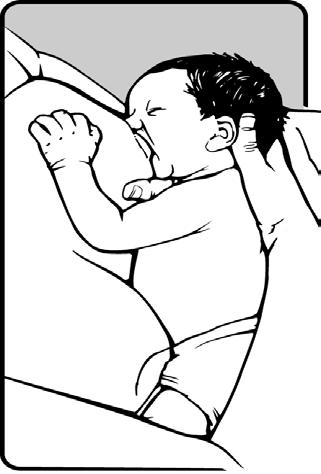 This often makes babies open their mouth wide as they search for the breast. This searching, with tongue down and mouth wide, is called rooting. Your hand stays in the U position.