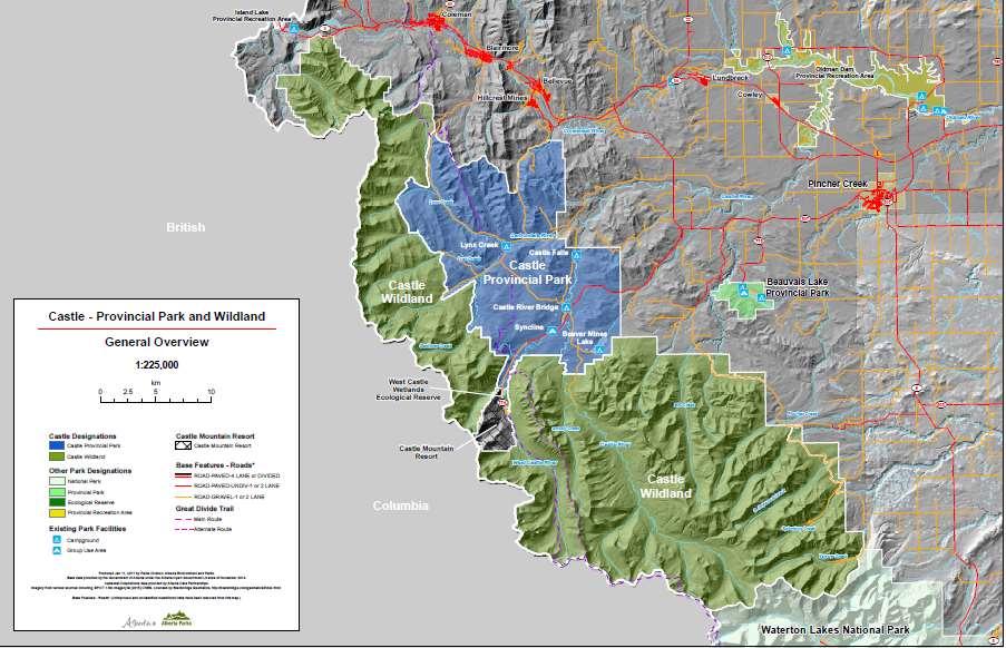 Fig 2: Castle - Provincial Park and Wildland General Overview The base area and community are presently developed to include services to support the existing ski facility as well as residential and