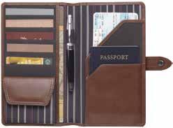 passport, travel documents and currency. Velcro closure on pocket. Five business card slits and pen loop.