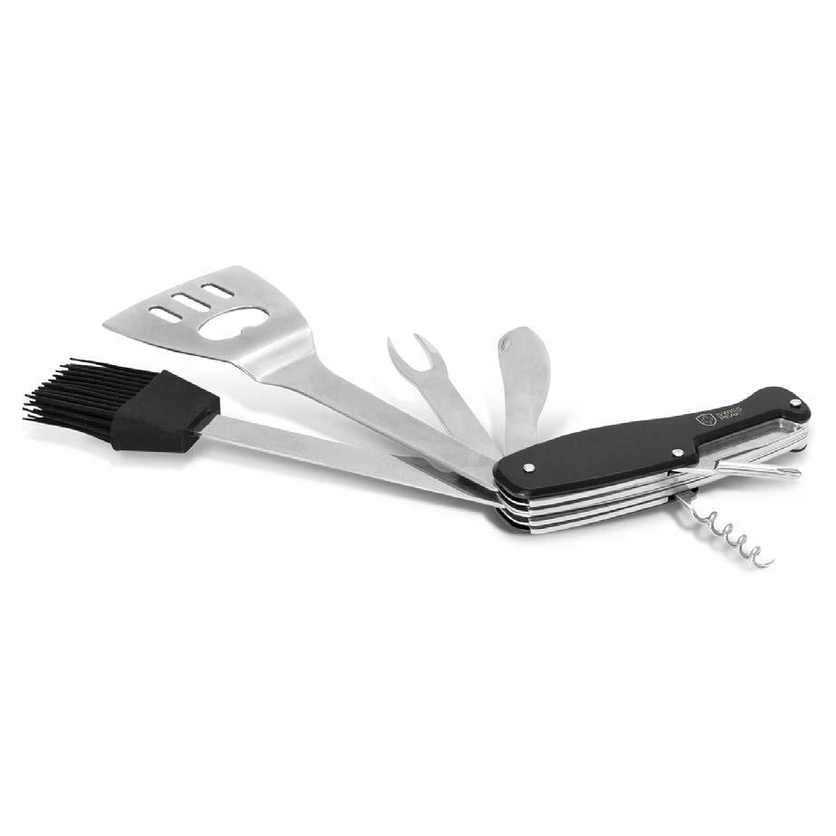 Swiss Peak BBQ Tool A lifestyle inspired seven function foldable BBQ tool with