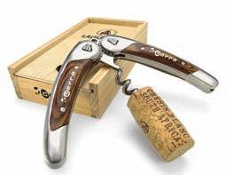 It features a thermometer, stainless steel wine stopper, and combination bottle opener / knife, with tasteful wood accents.
