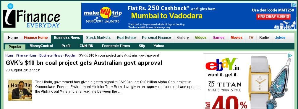 GVK's $10 bn coal project gets Australian govt approval 23 August 2012 11:31 The Hindu, government has given a green signal to GVK Group's $10 billion Alpha Coal project in Queensland.