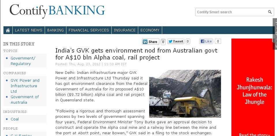 India's GVK gets environment nod from Australian govt for A$10 bln Alpha coal, rail project Posted: Thu, Aug.
