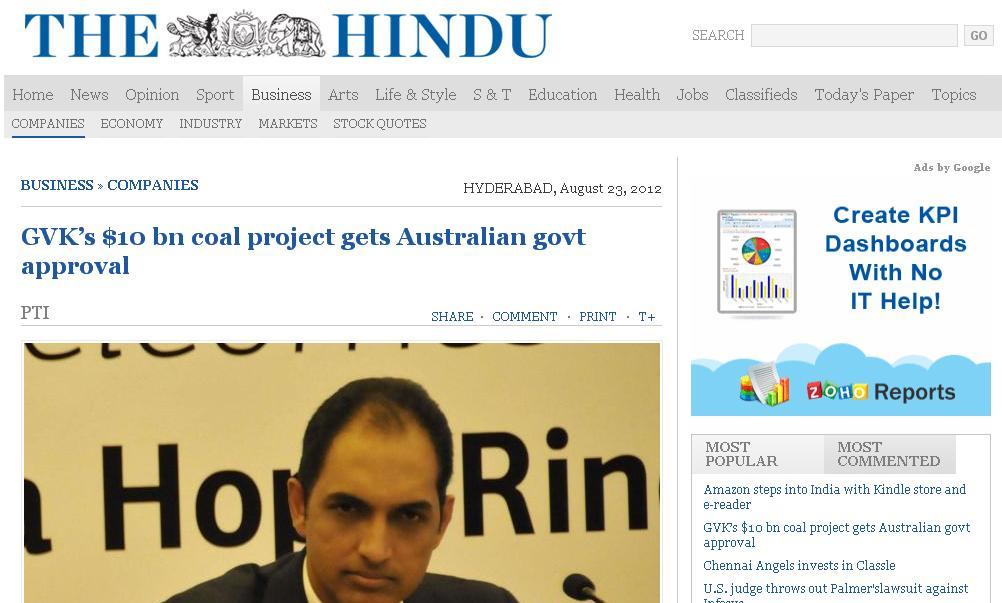 GVK s $10 bn coal project gets Australian govt approval The Hindu A file photo of GVK Group Vice-Chairman G.V. Sanjay Reddy. Photo: P.V. Sivakumar The Australian government has given a green signal to GVK Group s $10 billion Alpha Coal project in Queensland.