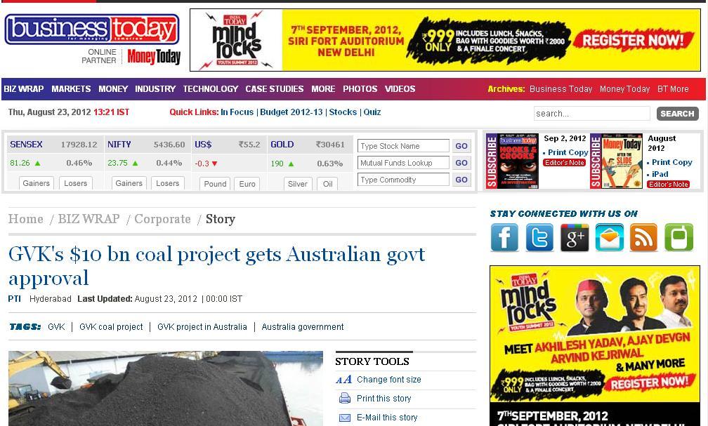 GVK's $10 bn coal project gets Australian govt approval The Australian government has given a green signal to GVK Group's USD 10 billion Alpha Coal project in Queensland.