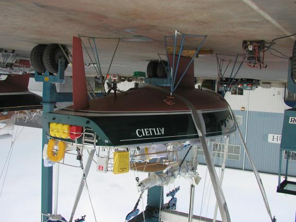 CIELITA LOA 46, LWL 41, Beam 13.8, Draft 6.1, Displacement 28,500 lbs Designer: J Boats Built 2003 by Tillotson Pearson Inc. Cielita, ready for final launching in the spring of 2003.