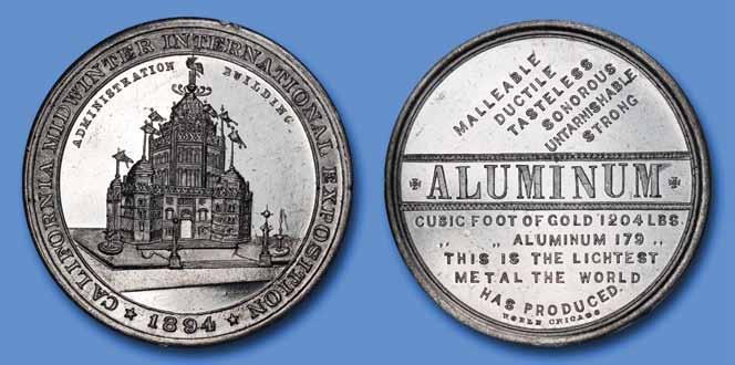 California Midwinter International Exposition SH 7-12: Administration Building Noble SCD SH 7-12 AL SH 7-12: Aluminum new metal tokens and store cards were struck in abundance for the 1893 World s