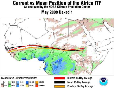 ITF position during 11-20 May, 2009 (NOAA) Detailed Account of ETOP Situation and Activities DL - Western Outbreak Region The DL situation remained calm in the western outbreak region in May.