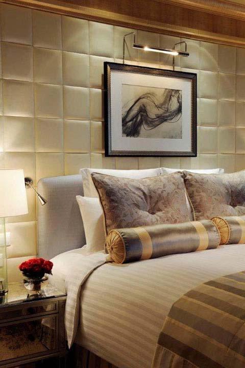 Rooms are upholstered in creamy silk in a