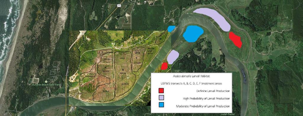 Map 2 USFWS Transects Receiving Larvicide Treatment Other Vicinity Properties with Likelihood of Producing A.