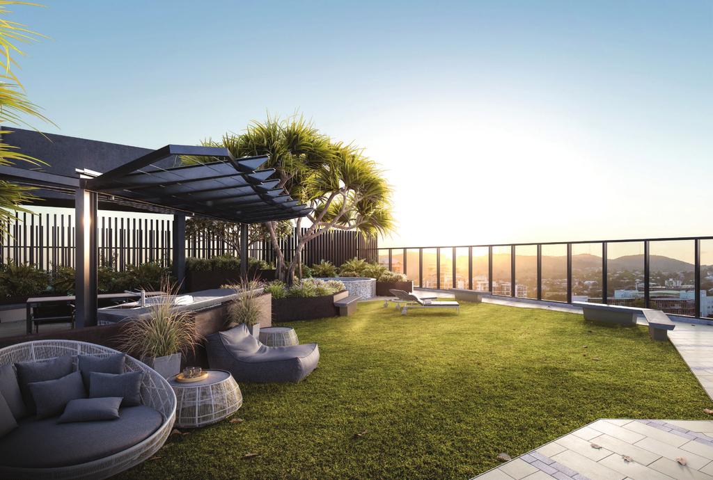 Artist impression Rooftop garden BUILDING COMMUNITY Brisbane 1 promotes a social lifestyle and boasts multiple communal spaces that can be booked out for events and gatherings that cannot be