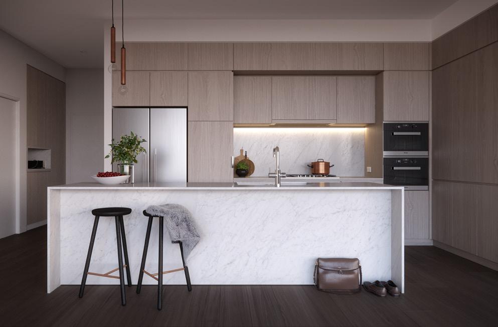 Artist impression Light scheme kitchen FINELY CRAFTED Artfully designed without compromising on versatility and function, the kitchens at Brisbane 1 are places to gather and create.
