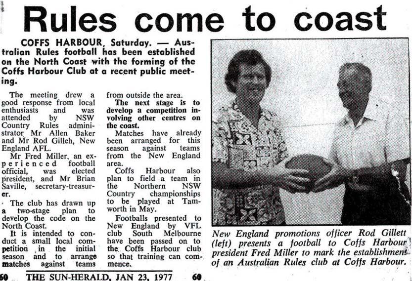 A HISTORY OF AUSTRALIAN FOOTBALL ON THE NORTH COAST FORMATION OF COFFS CLUB The history of so many football clubs can be traced to a meeting in a hotel.