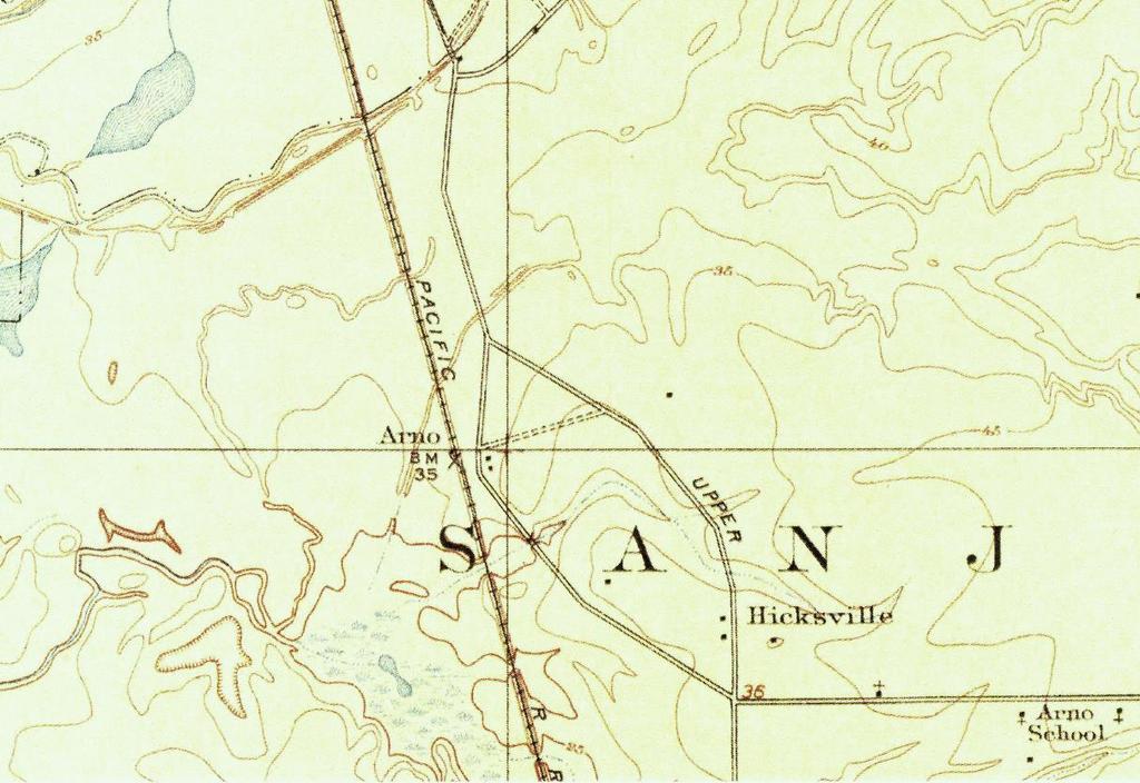 The route of the Arno and Hicksville roads can be seen in the above map.