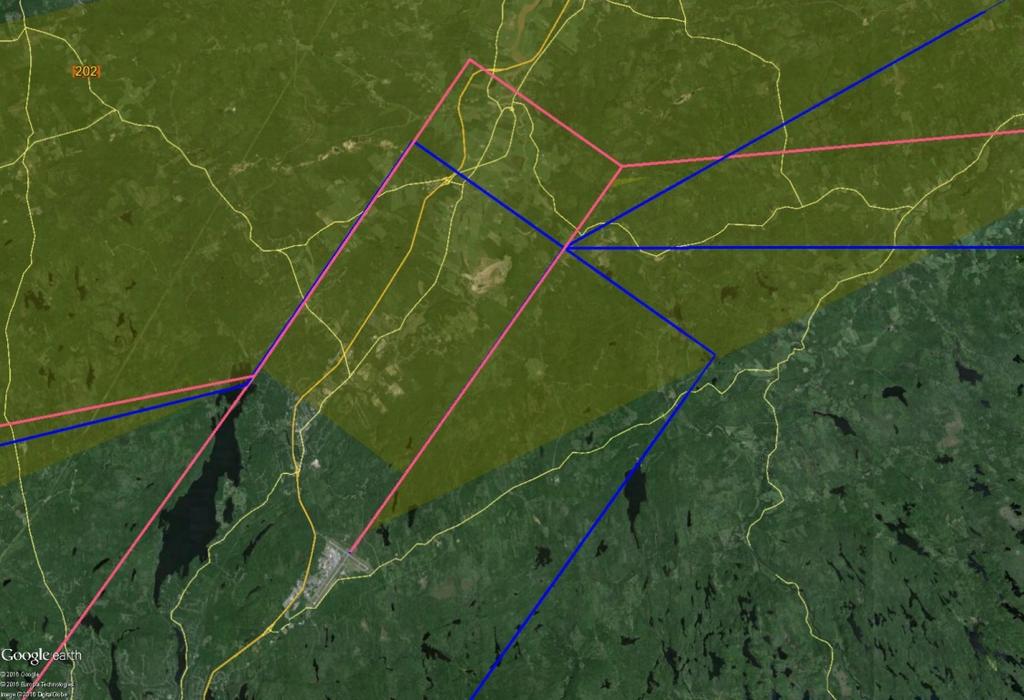 Figure 5: Sample traffic and proposed RNP route Figure 5 shows a composite of the proposed RNP AR paths for runway 23 arrivals (in blue) on a map of the Halifax region with a 24- hour sample of