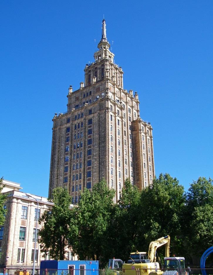A fancier example of Soviet architecture, this tower in the Maskavas (Moscow) neighborhood south of Old Town is nicknamed Stalin s Birthday