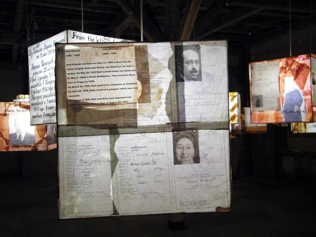 Display at the Riga Ghetto and Latvia Holocaust Museum features photos,