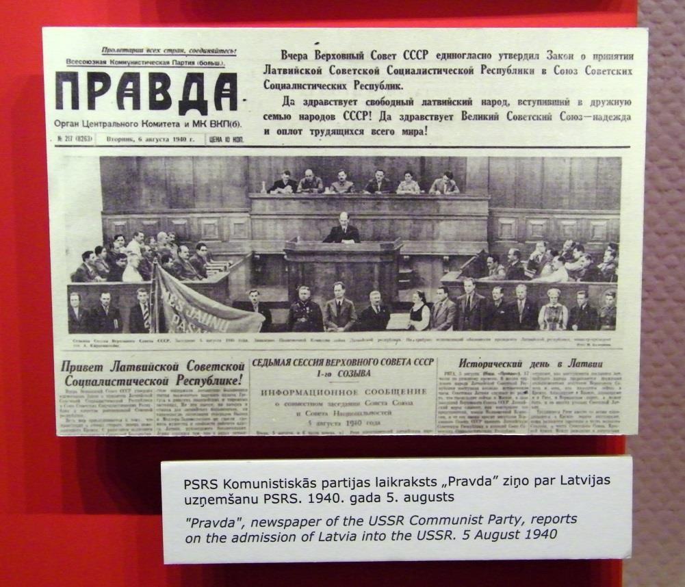 The cover of Soviet newspaper Pravda ( Truth ) reporting the admission of
