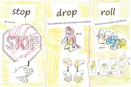 sign language with us! Her winning poster reminds children to: 1. Stop. Do not run. 2. Drop. Drop wherever you are indoors or outdoors. 3.