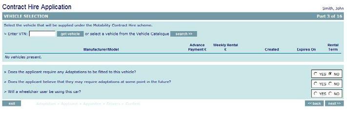 Submitting the application 21 Vehicle selection To select the vehicle your customer