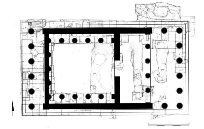 Fig. 8. Rhodes, temple of Aphrodite. Restored plan (drawing by the A.). Fig. 9. Samothrace, restored plan of the Hieron (from Lehmann, Lehmann 1959).