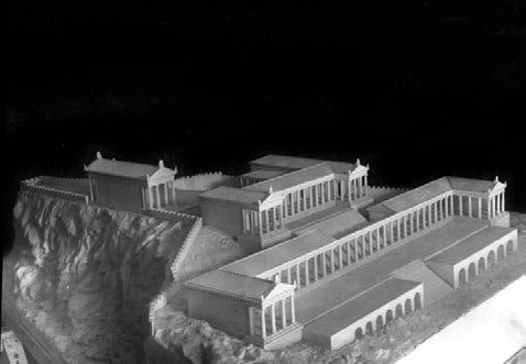 Landscape architecture and the role of stoas In order to improve its visibility from the sea, the temple of Athena Lindia was located, not in the centre of the available space, but on the very edge