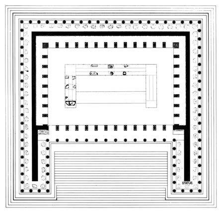 Fig. 20a, b. Pergamon, the altar of Zeus (2 nd century B.C.): a. plan; b. detail of the screen of columns leading into the inner court (from Hoepfner 1996). Fig. 21. Aphrodisias.