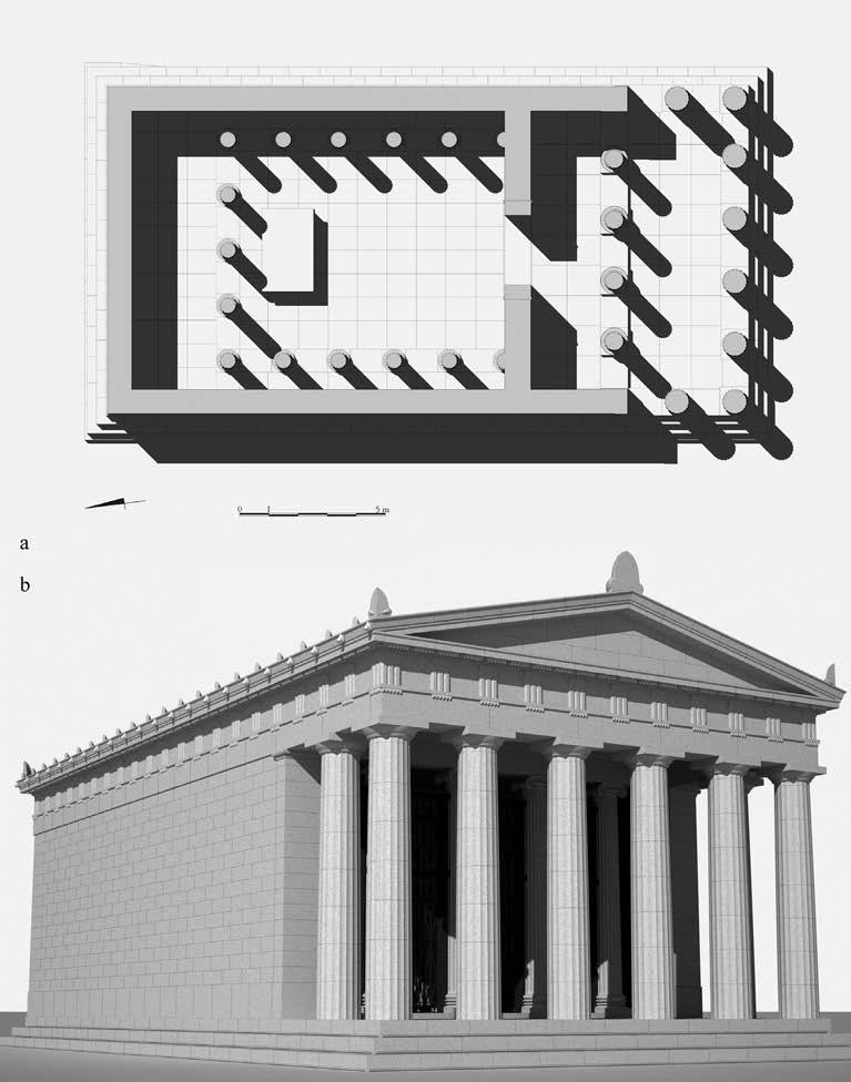 Fig. 32. Ialisos, temple of Athana Polias and Zeus Polieus. The temple was prostyle hexastyle with pronaos tetrastyle in antis and Π-shaped colonnade in the cella (3D graphic by F.
