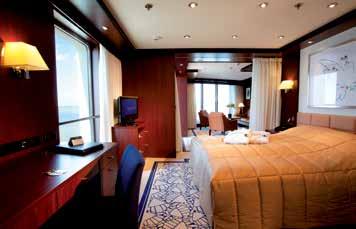 breakfast service Enhanced bathroom amenity pack Fresh fruit replenished throughout the cruise Bottle of wine and mineral water on arrival A World Atlas in the cabin for easy