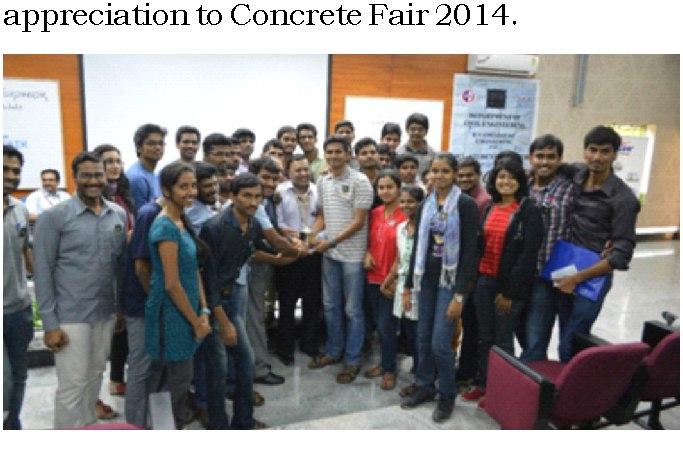 All e speakers expressed eir appreciation to Concrete Fair 2014. SJCE, Mysuru emerged as overall Champios in UG Section P.E.S. INSTITUTE OF TECHNOLOGY - BENGALURU 1.